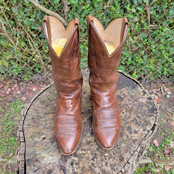 Men Vintage Brown Leather Cowboy Boots By Dan Post Size 11- 11.5/Men Go Western - Picture 3 of 10